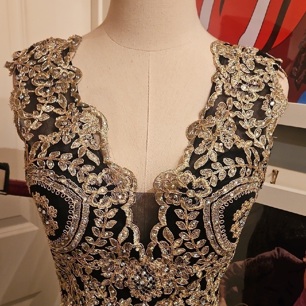 Anny Lee Black Maxi Dress with Gold Embellishment - Picture 2 of 13